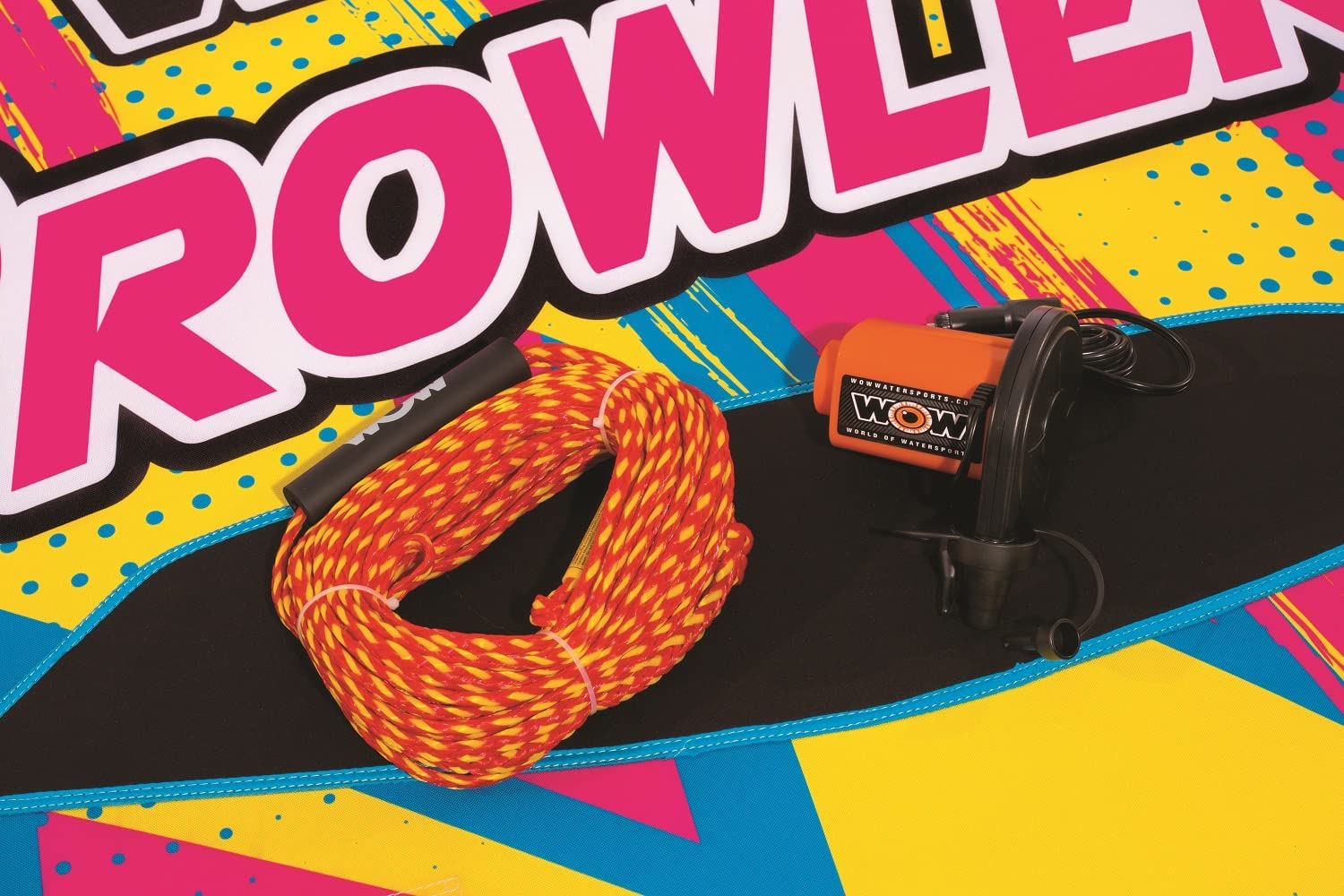 WOW Sports Prowler Towable 2 Person 2P Starter Kit with 12V Pump & 2K Tow Rope (22-WTO-3991-X)