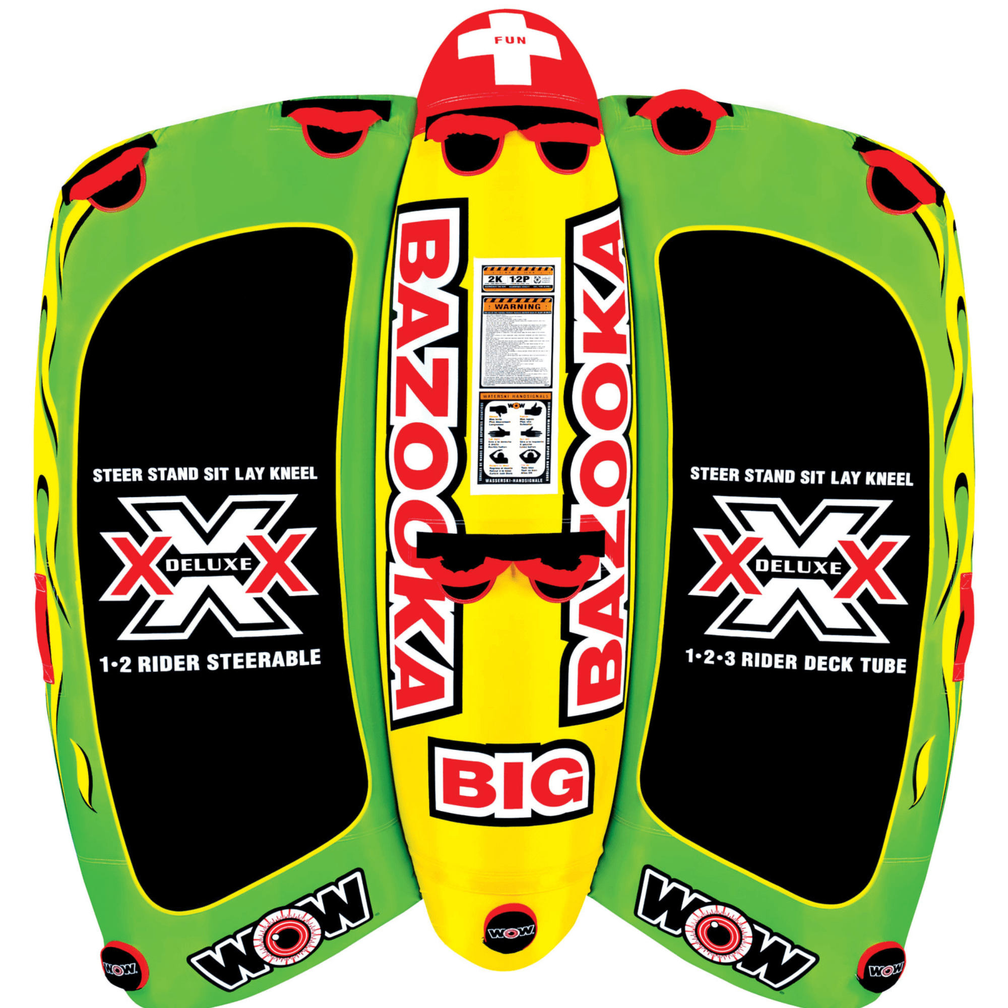 WOW Sports Big Bazooka 1-4 Person Steerable Towable Water Tube For Pool and Lake