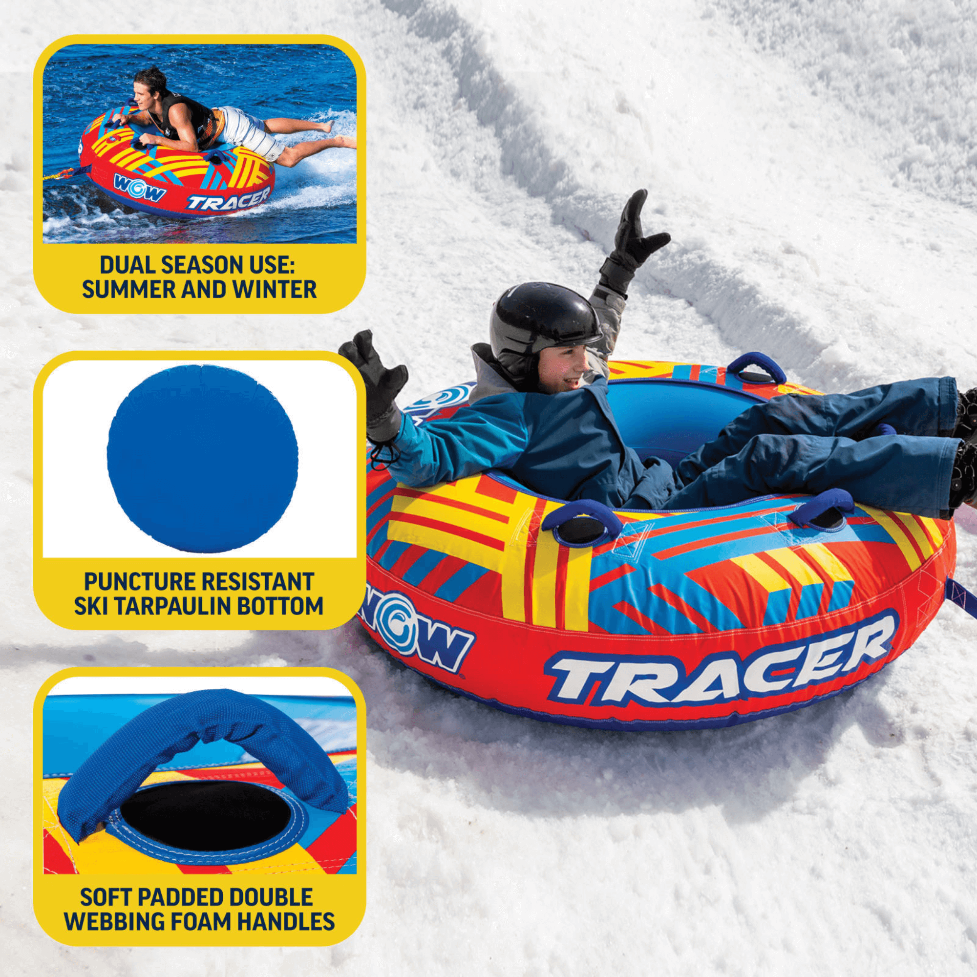 WOW Sports Tracer Snow Tube Towable for Summer & Winter Action