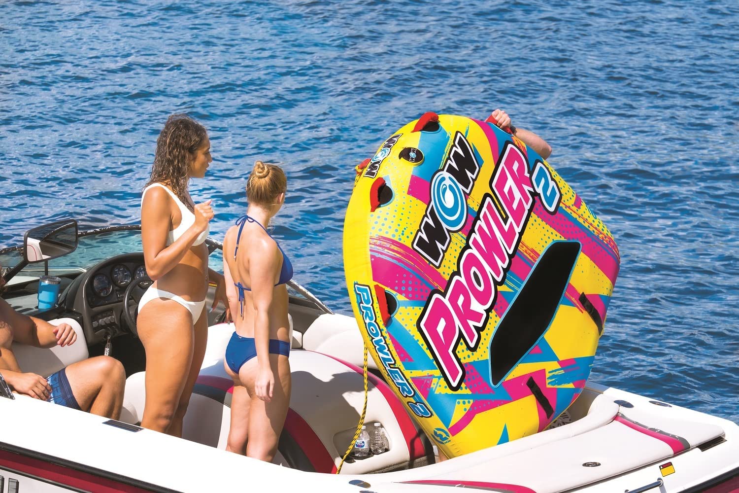 WOW Sports Prowler Towable 2 Person 2P Starter Kit with 12V Pump & 2K Tow Rope (22-WTO-3991-X)